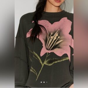 Free People Black Sweatshirt with Pink Floral Design
